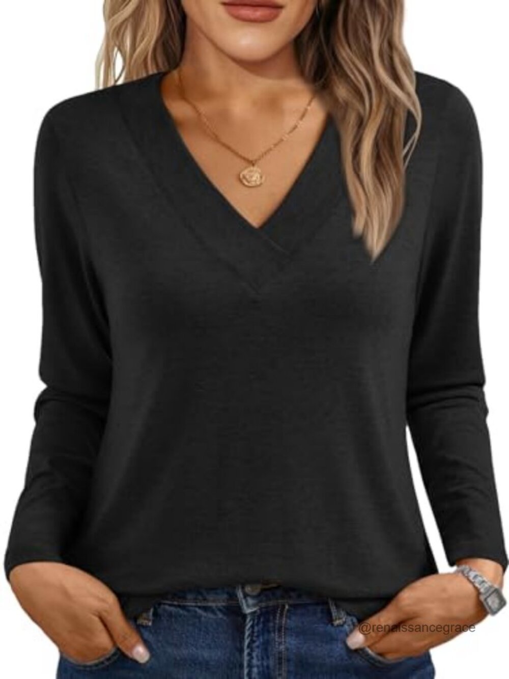 Women's Long Sleeve V Neck Casual T Shirt Buttery Soft Stretch Layering Top